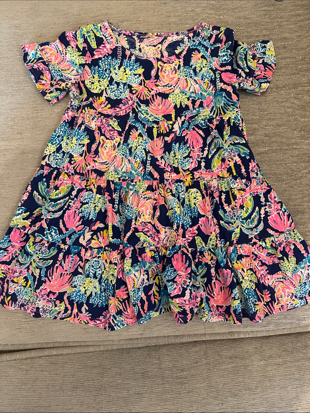 Girls Navy Floral Tiered Geanna Dress - Multicolor tiger print